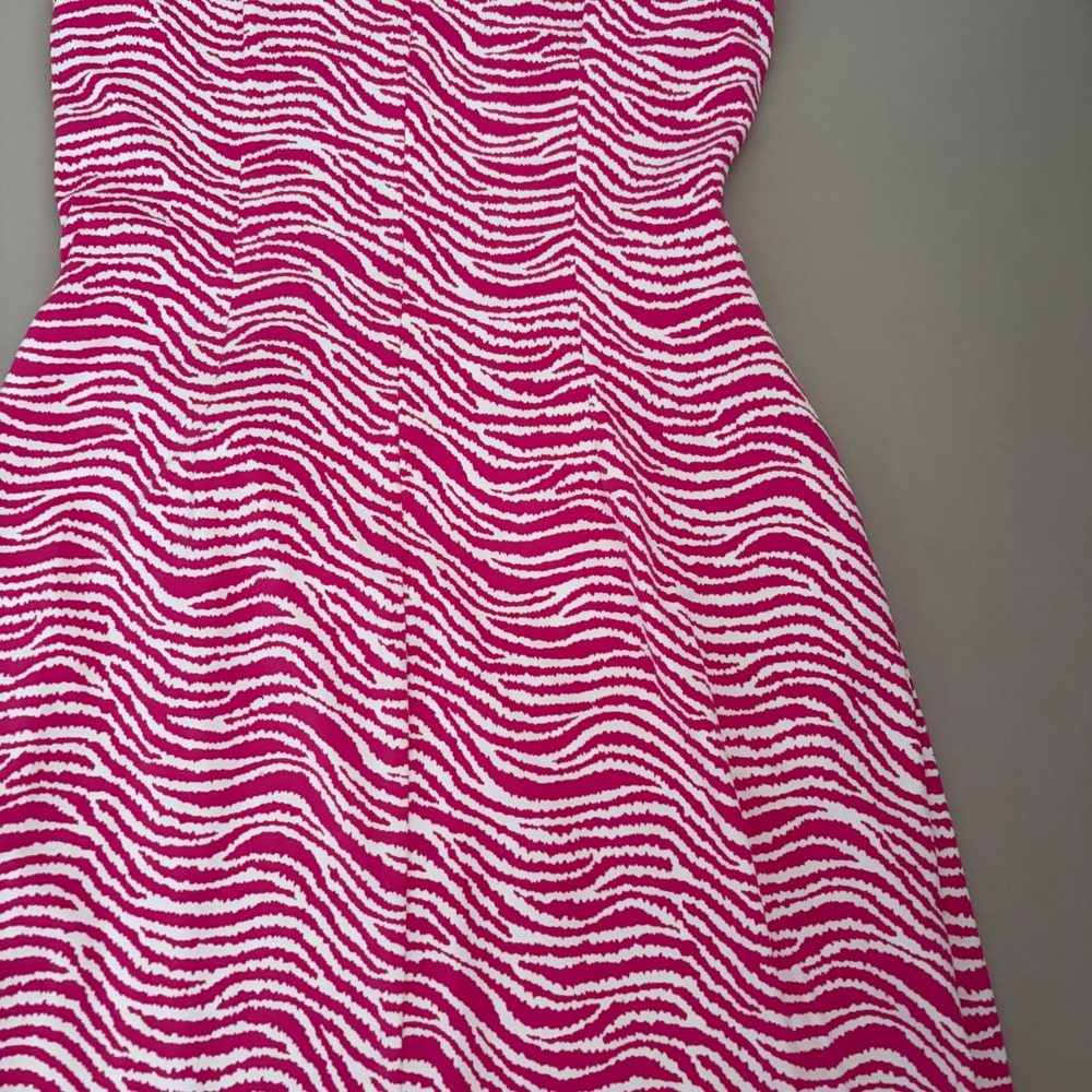 J.McLaughlin Pink White Zebra Wave Print Faux Wrap Side Tie Sheath Dress Small - Picture 12 of 12